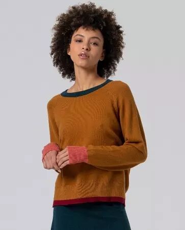 Pull � col rond avec contrastes de couleur Camel