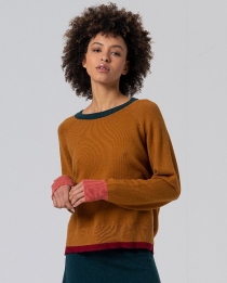 Pull &agrave; col rond avec contrastes de couleur Camel