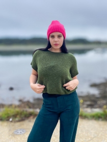 Pull alpaga col rond manches courtes Kaki