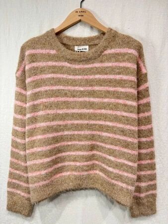 Pull ample ray� taupe et rose