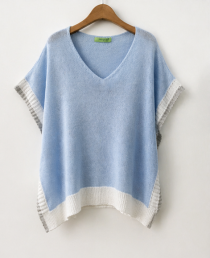 Pull carr&eacute; tricolor bleu ciel