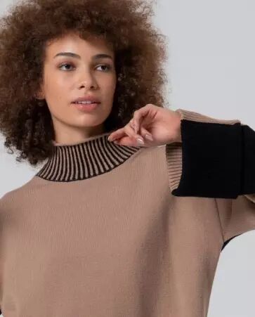 Pull col montant avec contrastes de couleur Beige