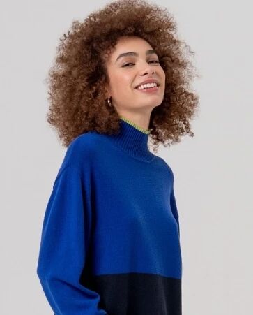 Pull col montant contrast� Azul Cobalto