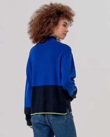 Pull col montant contrast� Azul Cobalto
