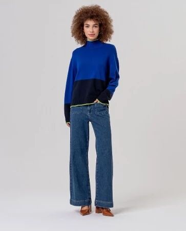 Pull col montant contrast� Azul Cobalto