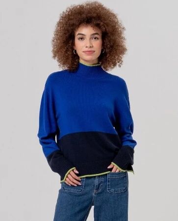Pull col montant contrast� Azul Cobalto