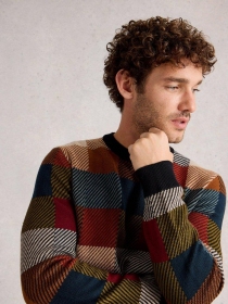 Pull col rond à damier Tartan