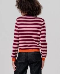 Pull col rond ray&eacute; Granate