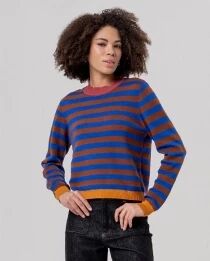 Pull col rond ray&eacute; Toffee