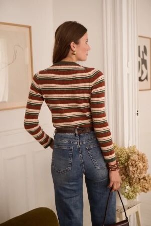 Pull c�tel� ray� choco, �cru et kaki