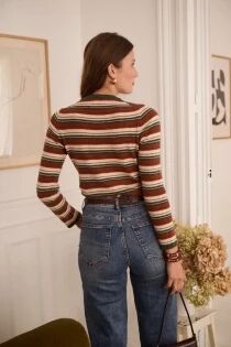 Pull c&ocirc;tel&eacute; ray&eacute; choco, &eacute;cru et kaki