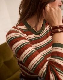 Pull c&ocirc;tel&eacute; ray&eacute; choco, &eacute;cru et kaki