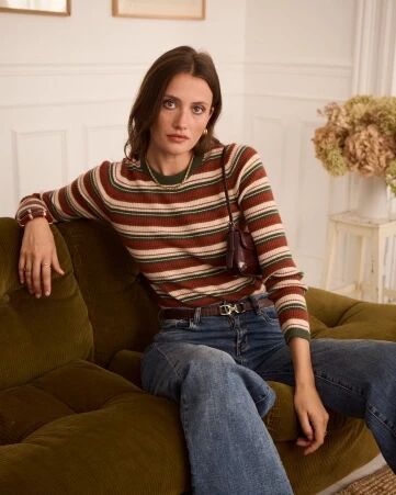 Pull c�tel� ray� choco, �cru et kaki