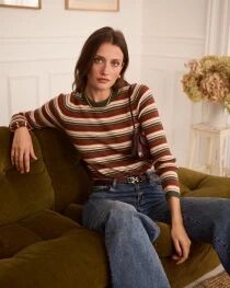 Pull c&ocirc;tel&eacute; ray&eacute; choco, &eacute;cru et kaki