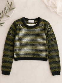 Pull court maille ajour&eacute;e vert anis