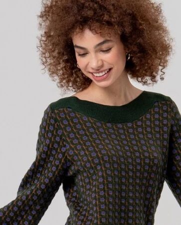 Pull jacquard col bateau Kaki