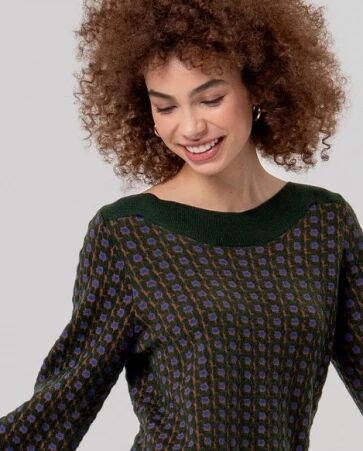 Pull jacquard col bateau Kaki