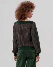 Pull jacquard col bateau Kaki