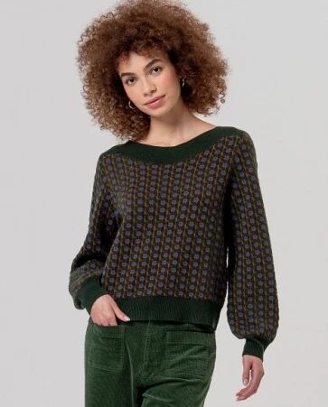 Pull jacquard col bateau Kaki