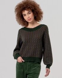 Pull jacquard col bateau Kaki