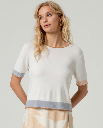 Pull manches courtes col rond blanc