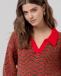Pull polo festonn&eacute; Rojo