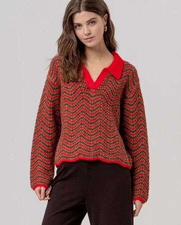 Pull polo festonn� Rojo