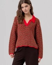 Pull polo festonn&eacute; Rojo