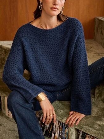 Pull textur� en grosse maille bleu navy