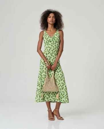 Robe longue bretelles drap�es aloe vert