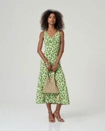 Robe longue bretelles drap&eacute;es aloe vert