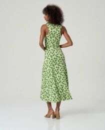 Robe longue bretelles drap&eacute;es aloe vert