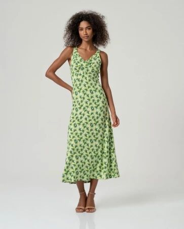 Robe longue bretelles drap�es aloe vert