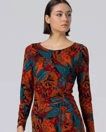Robe midi avec fronces &agrave; la taille Terracotta