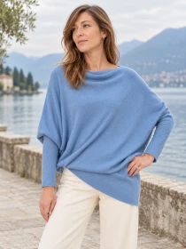 Sweat asymetrique touch&eacute; cachemire bleu glacier