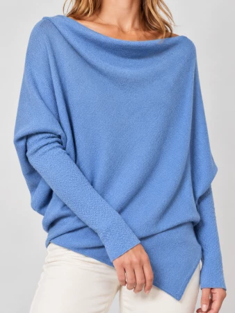 Sweat asymetrique touch� cachemire bleu glacier
