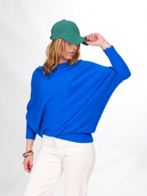Sweat asymetrique touch&eacute; cachemire Bleu royal