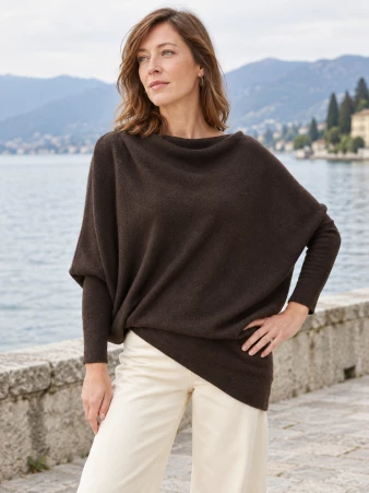 Sweat asymetrique touch� cachemire Choco