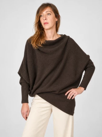 Sweat asymetrique touch� cachemire Choco