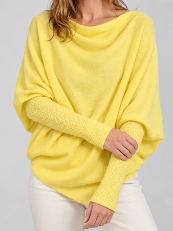Sweat asymetrique touch� cachemire Jaune pale