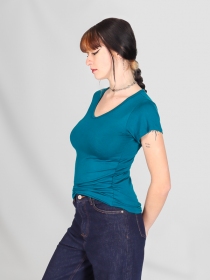 T-shirt basic col V Bleu petrol