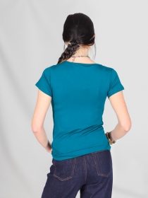 T-shirt basic col V Bleu petrol