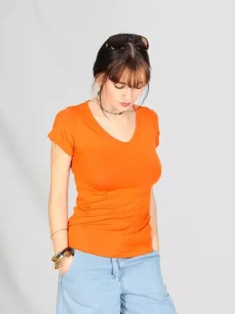 T-shirt basic col V Curcuma