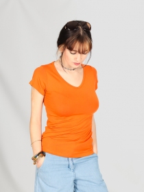 T-shirt basic col V Curcuma