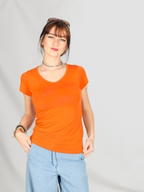 T-shirt basic col V Curcuma