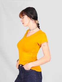 T-shirt basic col V Moutarde