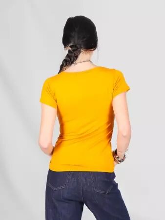 T-shirt basic col V Moutarde