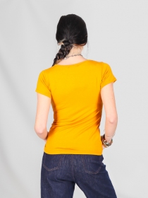 T-shirt basic col V Moutarde