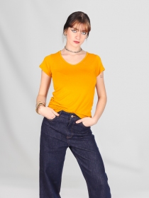 T-shirt basic col V Moutarde