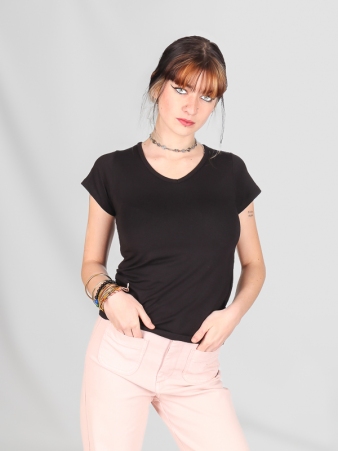 T-shirt basic col V Noir